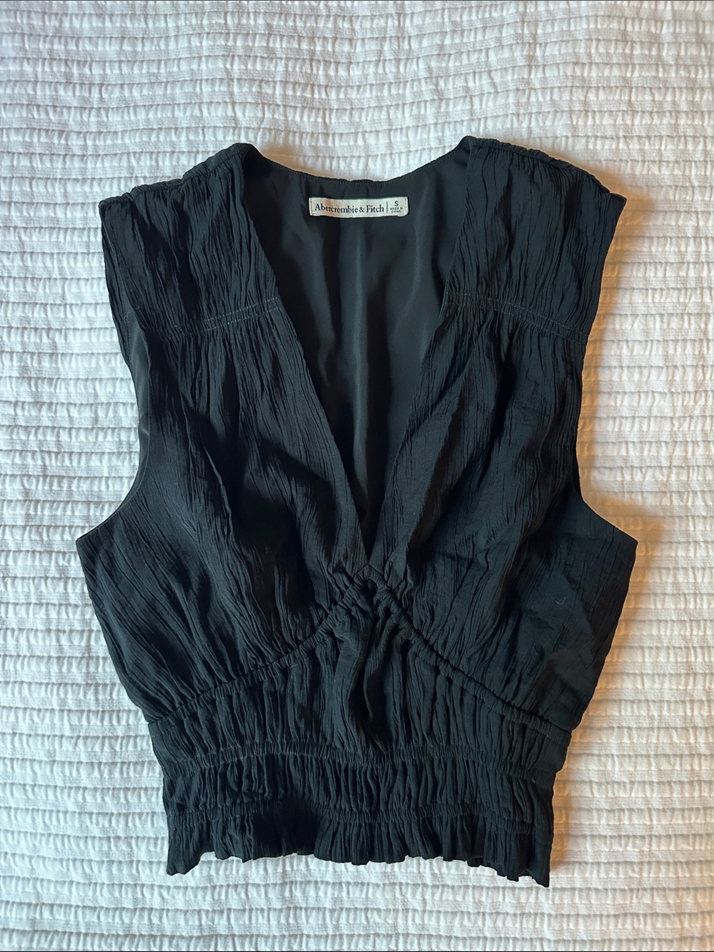 Abercrombie & Fitch Black V-Neck Sleeveless Ruched Waist Top